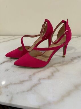 Kelly & Katie Fuchsia Pointed-Toe Cross-Strap Heels